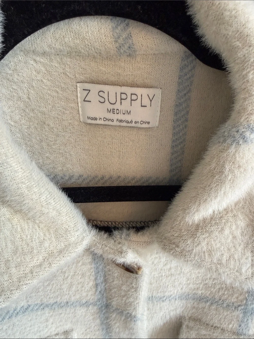 Z Supply Cream and Light Blue Teddy Shacket